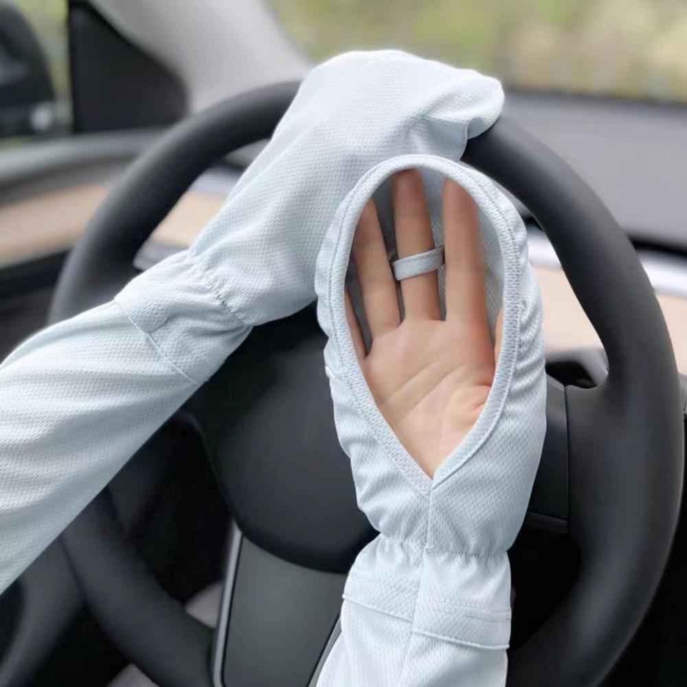 Adjustable Cuff Sun Protection Sleeves Anti-UV Ice Silk Sleeve Driving Sleeve Gloves Lady/Girl