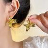 1 pair Temperament Enamel Iris Earrings Luxury Metal Flower Ear Studs  Daily