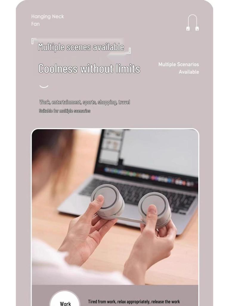 Portable Silent Rechargeable Leafless Neck Fan