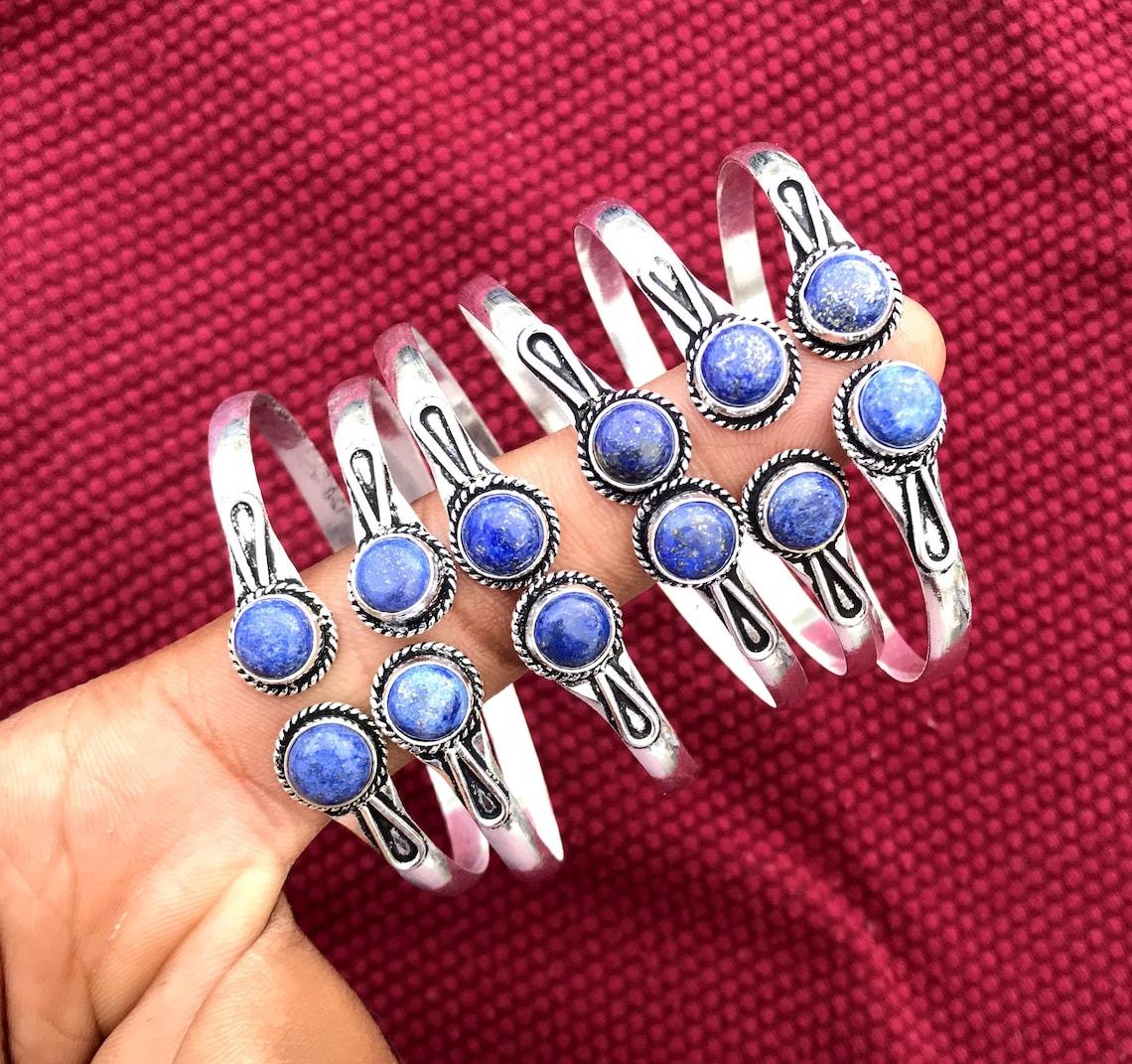 

Массовая распродажа!! Браслет-манжета с драгоценным камнем ляпис, 5 шт., лоты, ювелирные изделия с серебряным покрытием 925 пробы