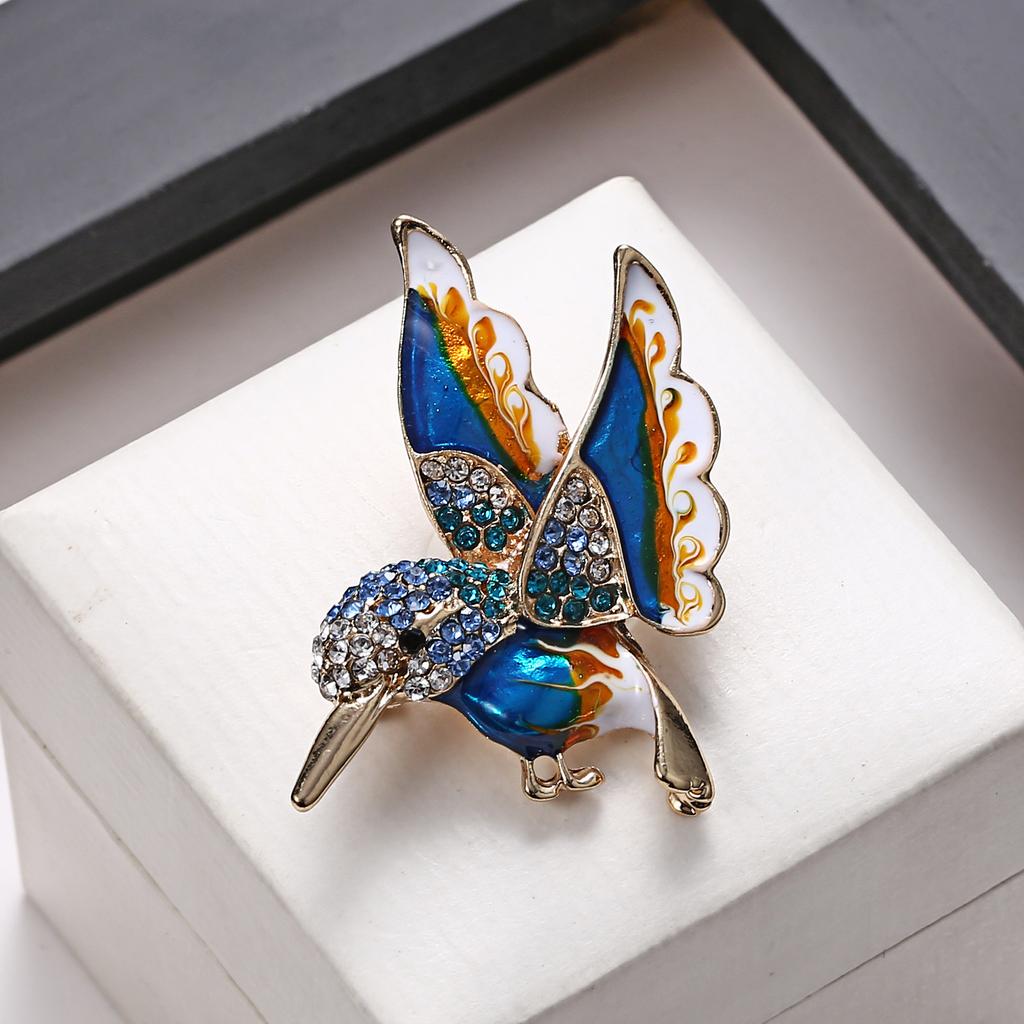Colorful Rhinestone Enamel Hummingbird Brooch For Women Cute Vivid Flying Birds Animal Pins Scarf Dress Coat Badge Party Jewelry