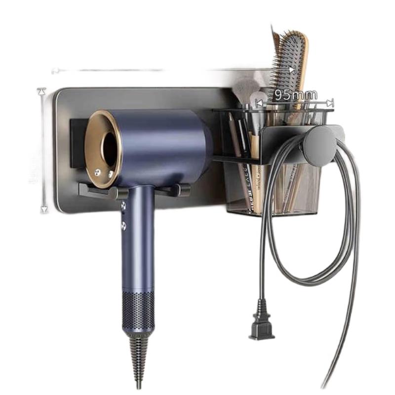 Adhesive Wall-Mounted Toothbrush Holder with Hair Dryer Rack