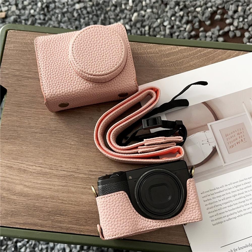 

Роскошный чехол из искусственной кожи ручной работы для Ricoh GR3 GR3X, с открывающимся дном, полная защита корпуса, с ремешком розовый