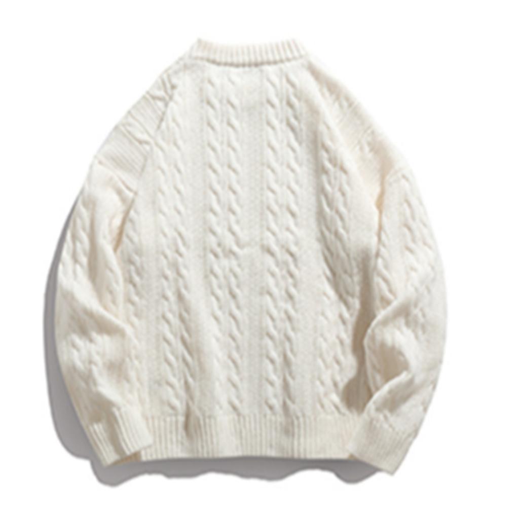 Men's  Texture  Twisted Flower  Process  Round Neck  Thickened  Pullover  Knitted Sweater  Sweater