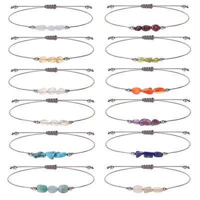 Natürliches Unregelmäßiges Steinarmband für Damen Herren Handgeflochtenes Seil Kristall Geburtsstein Armband Schmuck Geburtstagsgeschenk