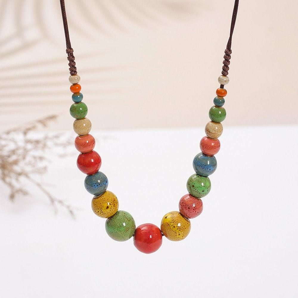 Choker Colored Beads Necklace Exaggerate Ethnic Style Necklace Bohemia Ceramic Necklace  Gift