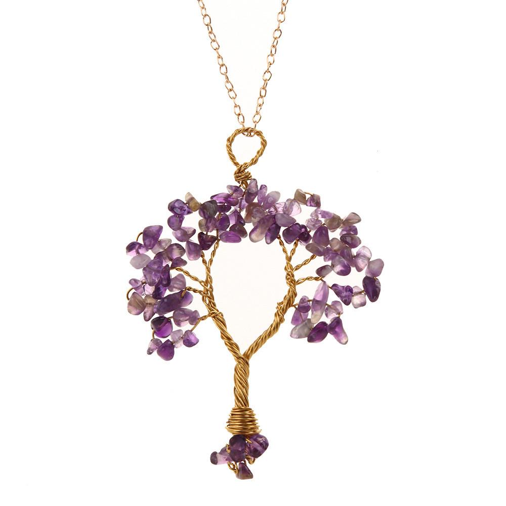 Tree Shape Design Pendant Necklace With Copper Wire Wrap For Women