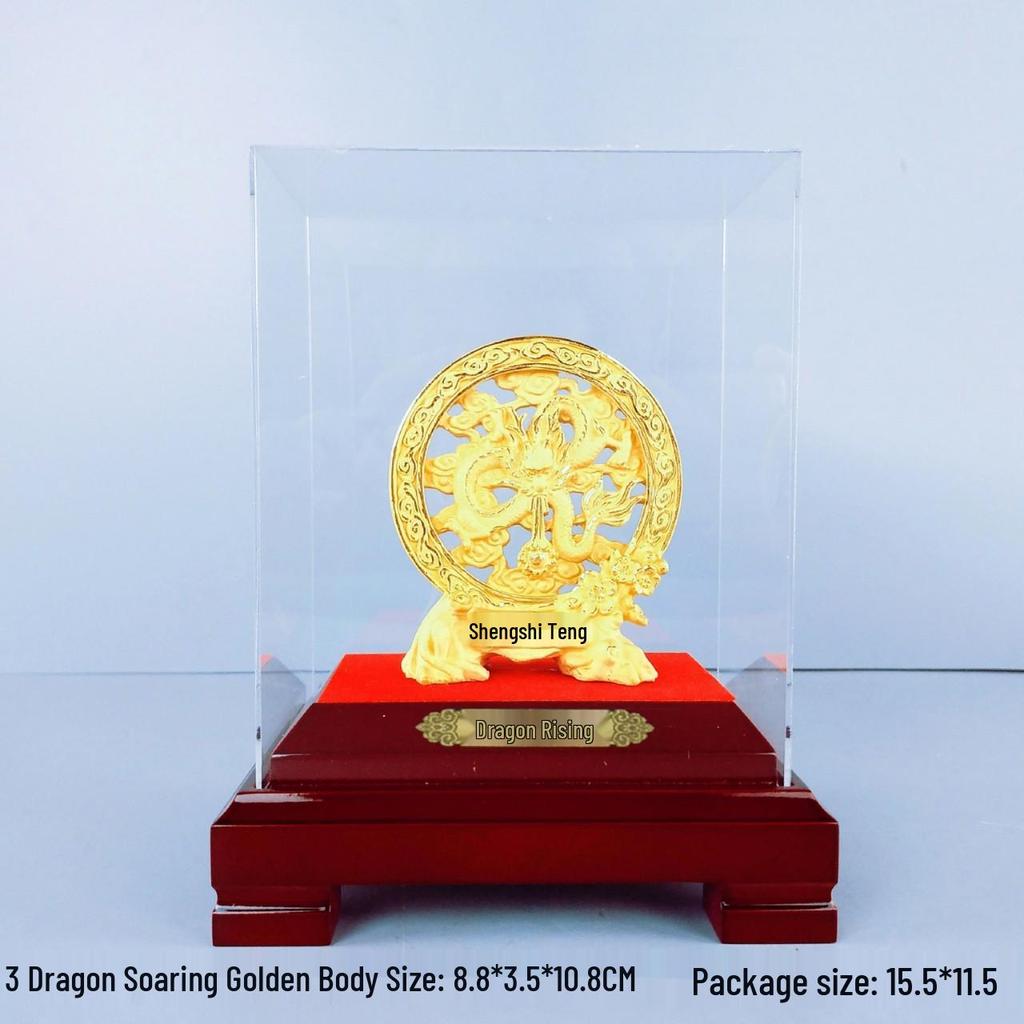 Flocked Gold Dragon Zodiac Ornament for Year of the Dragon - Wealth-Attracting Decoration and Business Gift