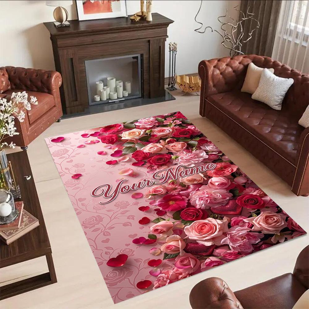 Rose Customize Text Floor Mat Design for Study room Balcony Entryway Hallway Anti-slip Rug Anime Office Decor Perfect Birthday/Christmas Gift Idea