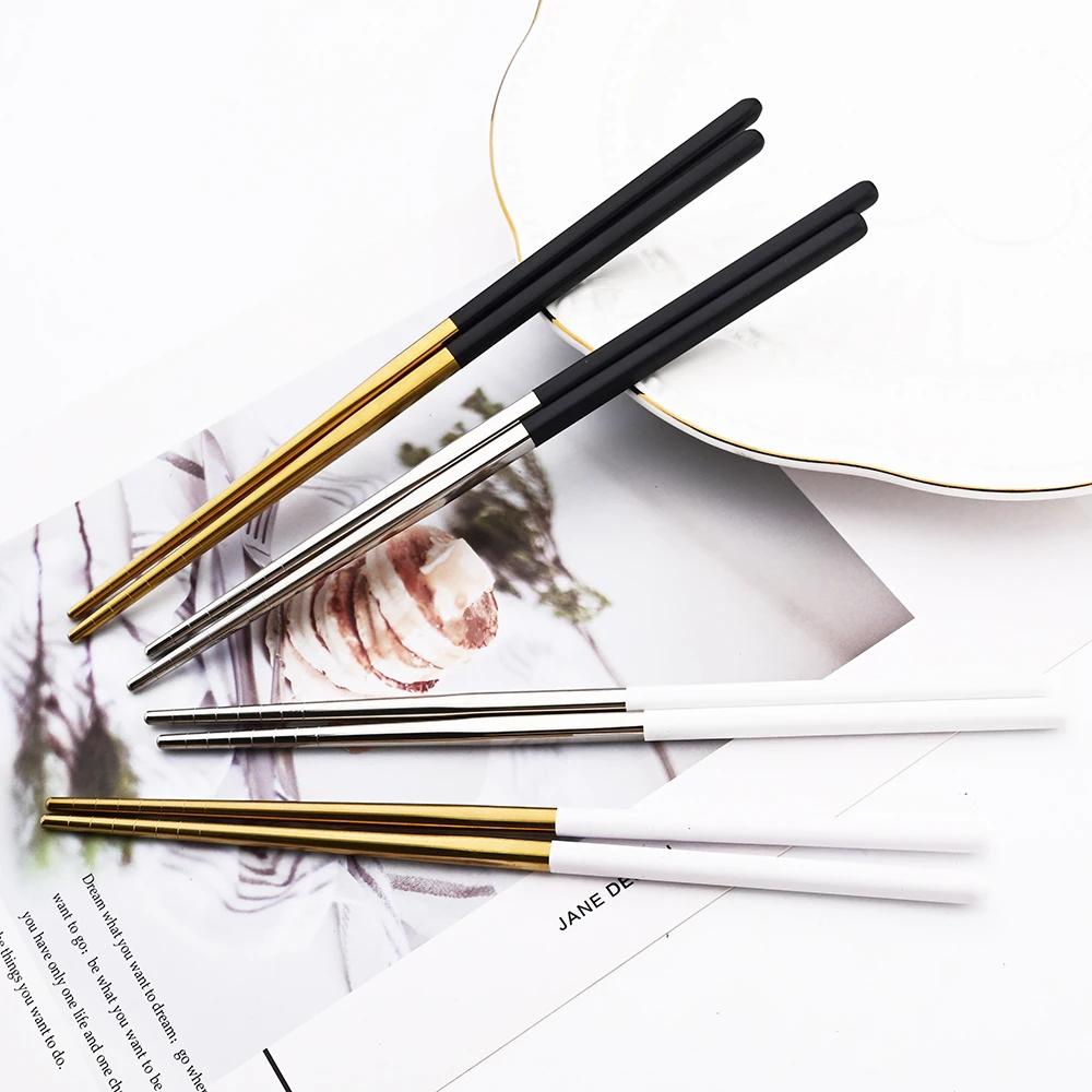 6Pcs High Quality Dinnerware Set Stainless Steel Flatware Set Mirror Kitchen Tableware Gold Dinner Spoon Chopsticks Cutlery Set