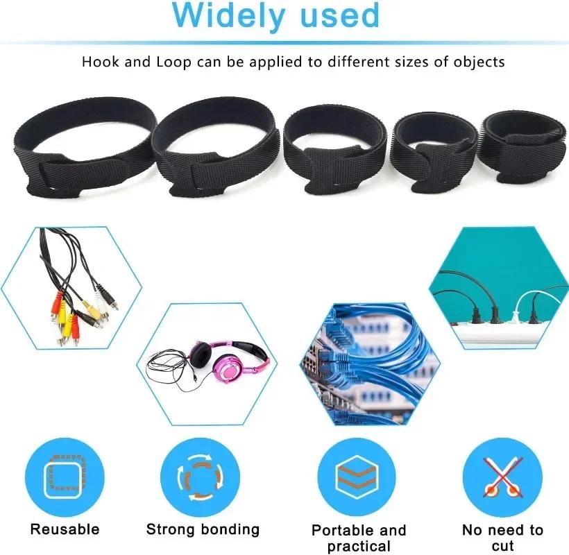 10-100PCS Reusable Hook and Loop Straps Fastening Cable Ties Cable Straps Nylon Securing Wire Cord Ties Organizer Fastener Tape