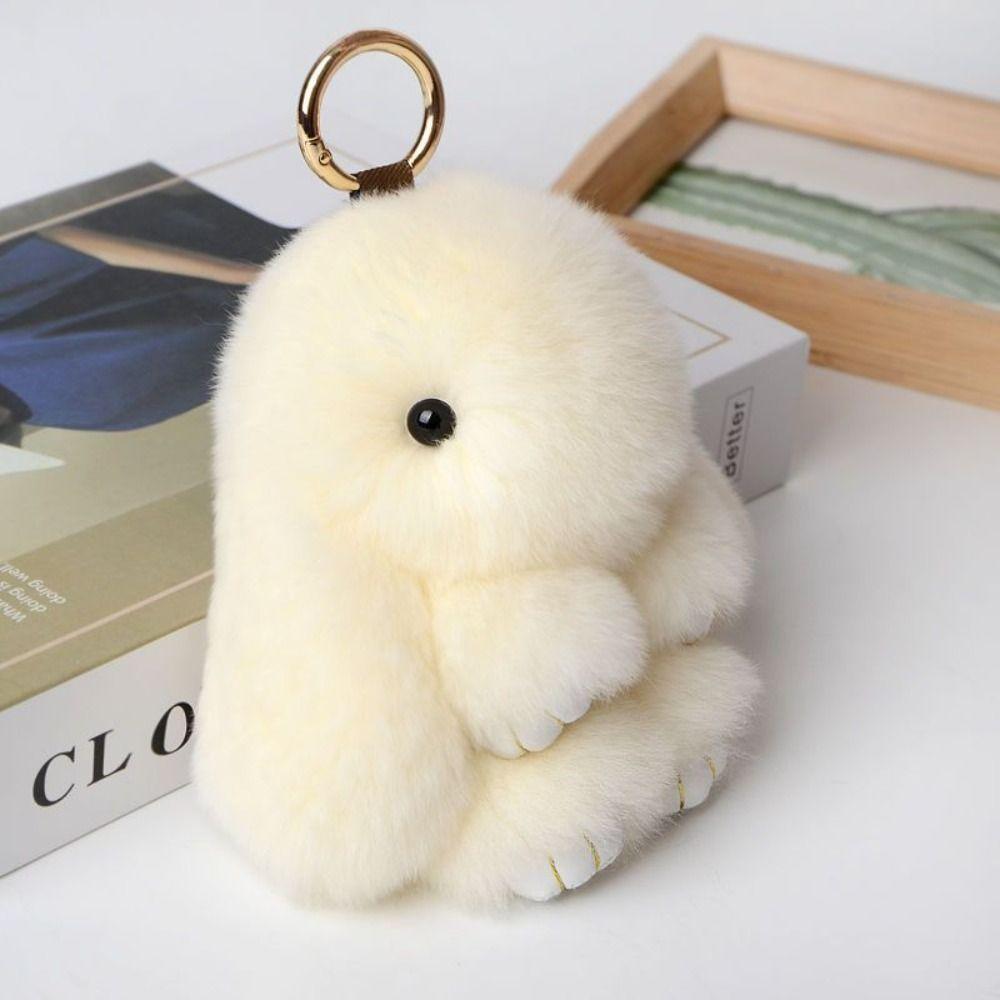 Fur Pom Keyring Fashion Pluff Bunny Keychain Lovely Cute Play Dead Rabbit Doll 18cm Smooth Rabbit Fur Keychain Girlfriend