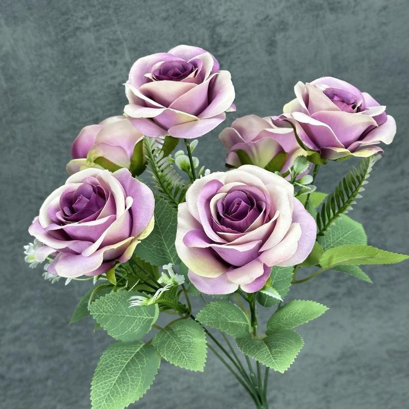 Artificial 7 Heads Rose Bouquet Flower Simulated Rose Bunch for Wedding Party Bridal Bouquet