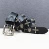 New Genuine Leather Cross Skull Shield Rivet Cowhide Belt Hollow Corn Rivet Belt