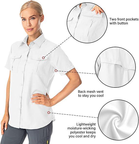 Dames 2026 Sneldrogend Kortmouwig Shirt - Effen Kleur, Borstzak met Klep, Ademend, Casual Outdoor Europees & Amerikaans Zomerstijl