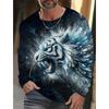 Tiger Print Pullover Autumn Men's Casual Long Sleeve T-shirt Top Round Neck Sweatshirt Streetwear Harajuku Men's Wear