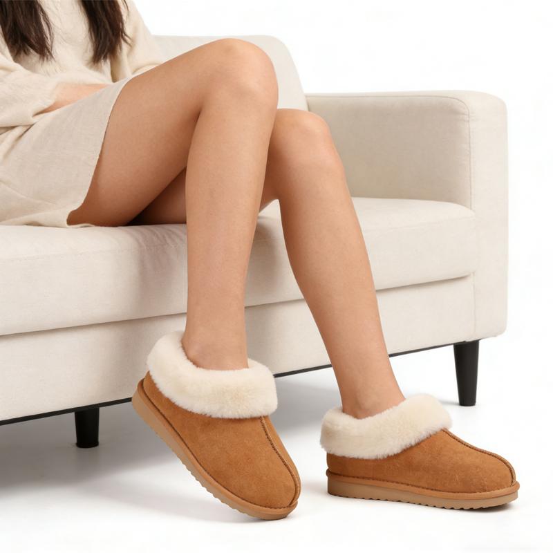 Plush Home Shoes for Women with Fluffy Memory Foam and Suede Featuring Faux Fur Collar Indoor and Outdoor Women Slippers
