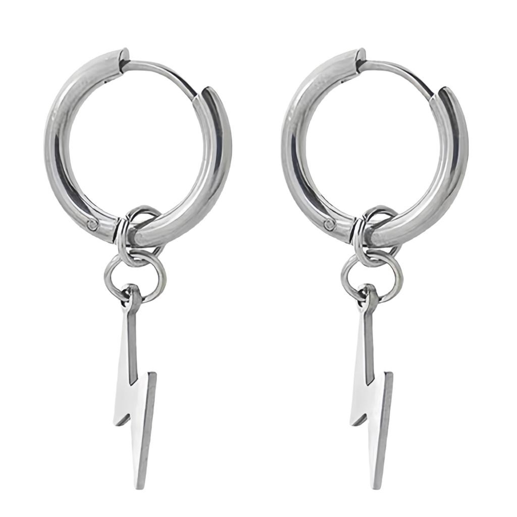 1 Pair Lightning Punk Cool Stainless Steel Piercing Dangle Hanging Men's Earrings for Women Trend New In Jewelry Gift Y2K