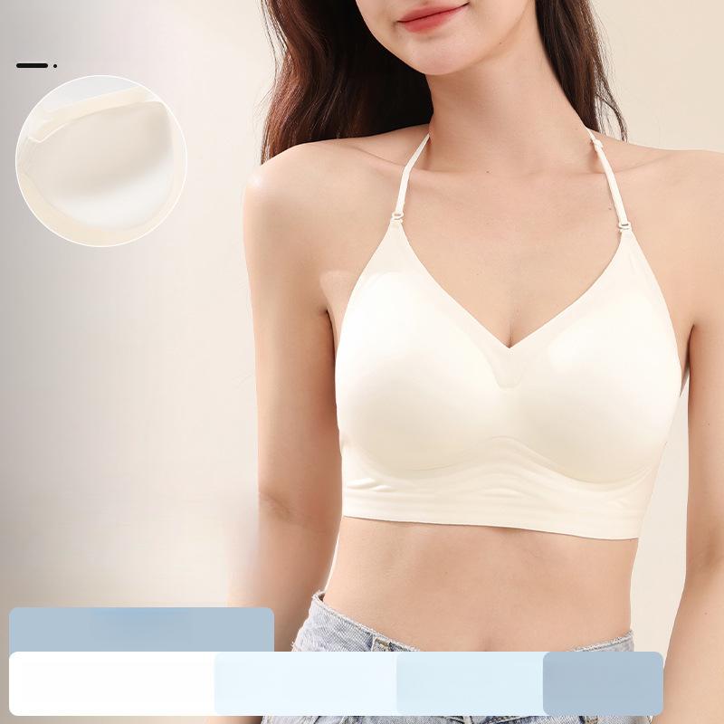 Summer Sexy Seamless Bra Women's Beautiful Back Straight Back Buckle Invisible Bra Chest Gathering Slim Shoulder Suspender Bra
