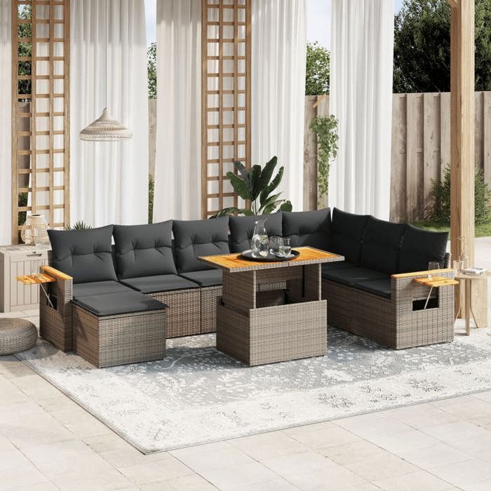 VidaXL Garden Lounge Set with Cushions 9 Pcs, Patio Sofas, Patio Furniture Set, Outdoor Furniture, Grey 3273657