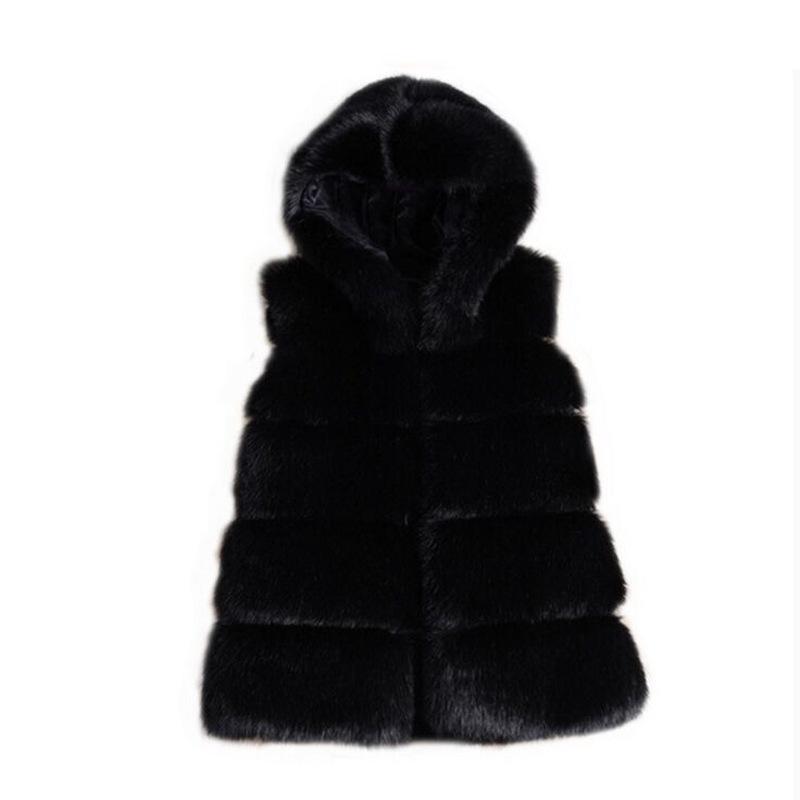 

Soft Thick Warm Vest Hoodie Female Faux Fox Fur Mink Sleeveless Hooded Coat Women Winter 2026 one size чорний