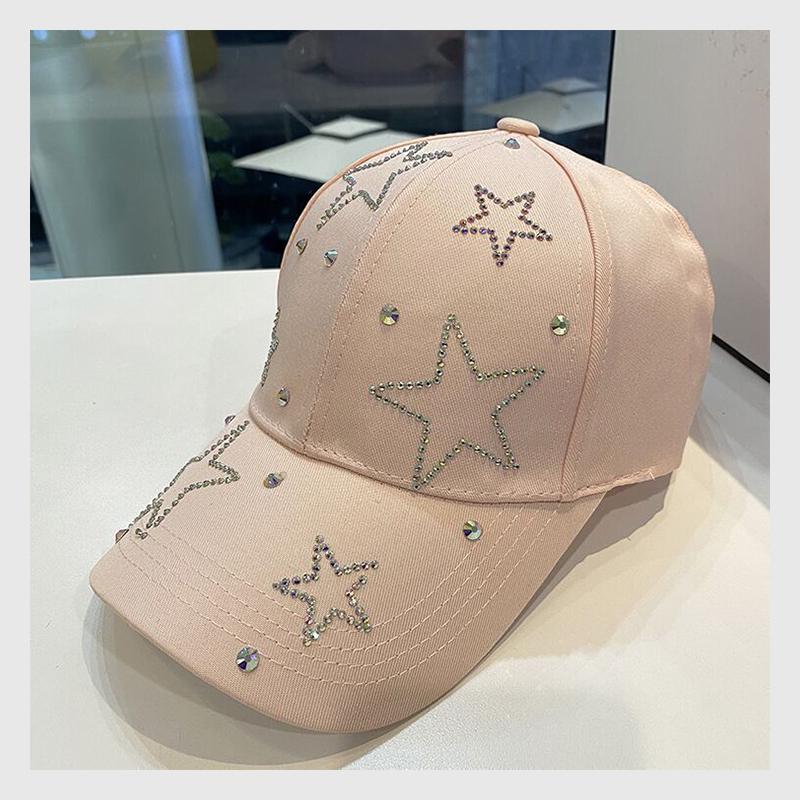 Women'S Baseball Cap Five Pointed Star Inlaid Diamond Sun Hat Spring And Summer Cotton Adjustable Casual Female Peaked Cap Girl