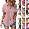 Womens Button Down Shirts Short Sleeve Casual Collared Shirt Loose Blouses Solid Color Tops With Pocket