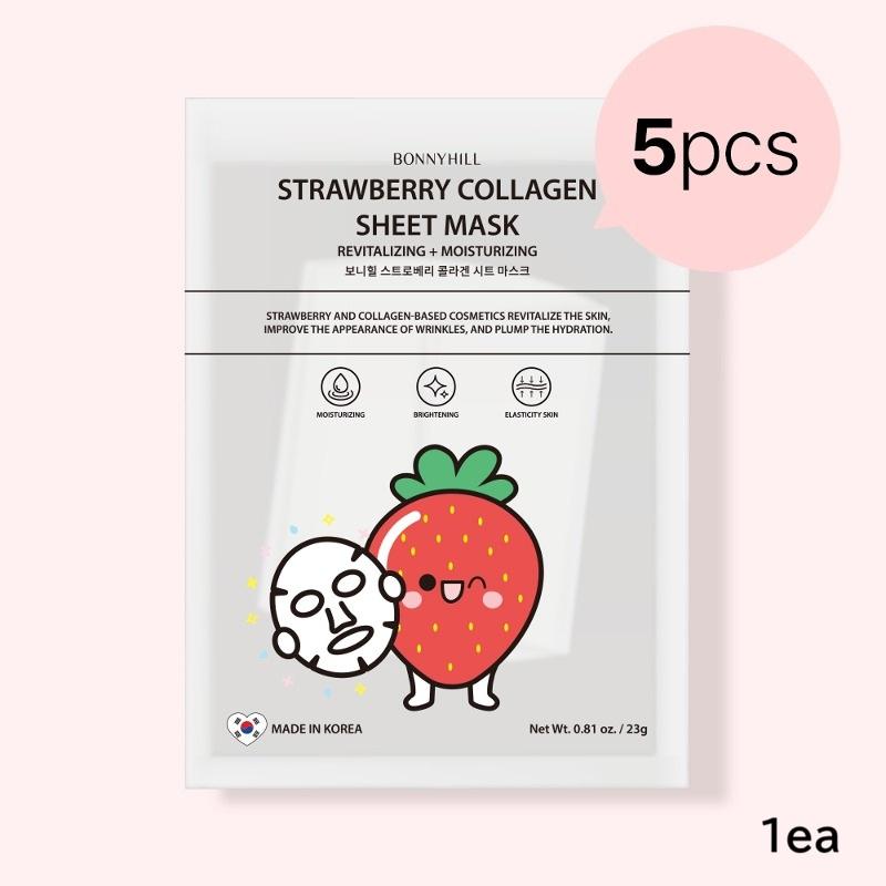 BONNYHILL Sheet Mask 5pcs 2nd Series – 4 Types Set (Strawberry / Heartleaf / Snail / Rice) | Korean Nourishing & Soothing Sheet Mask Variety Pack STRAWBERRY 1ea