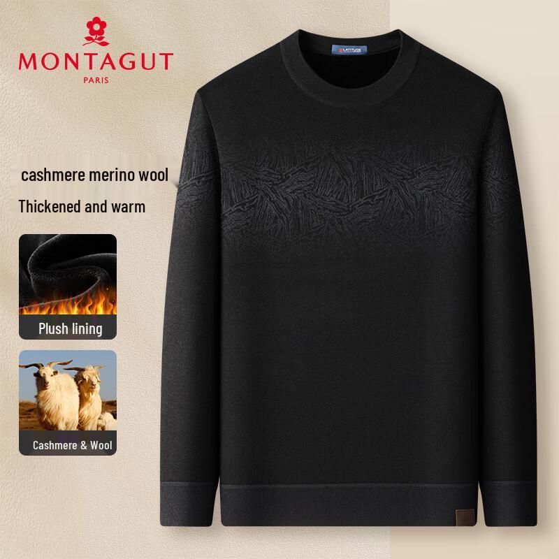 

MONTAGUT Men s Winter Thickened Round Neck Wool & Cashmere Blend Sweater with Print 3XL