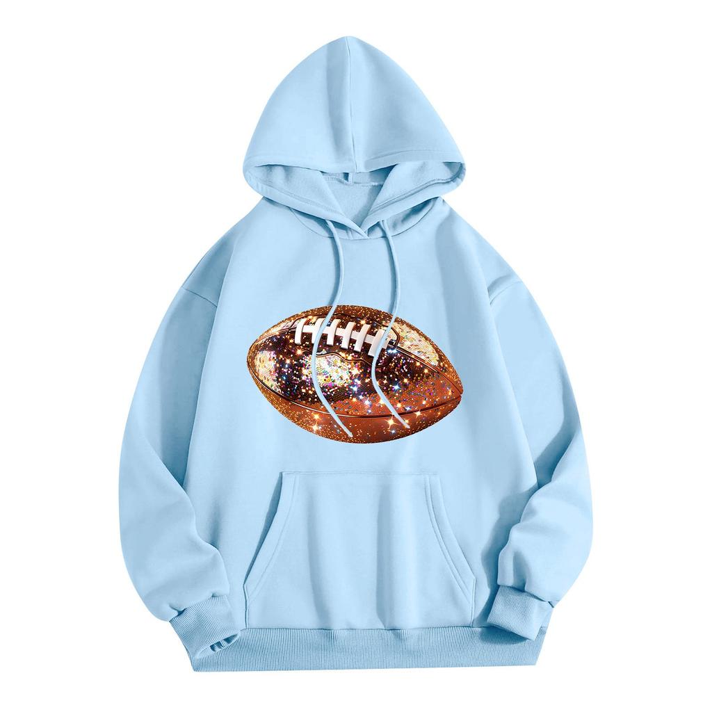 Women's Fashion Lightweight Long Sleeve Pullover With Pockets  Rugby Print Hoodie