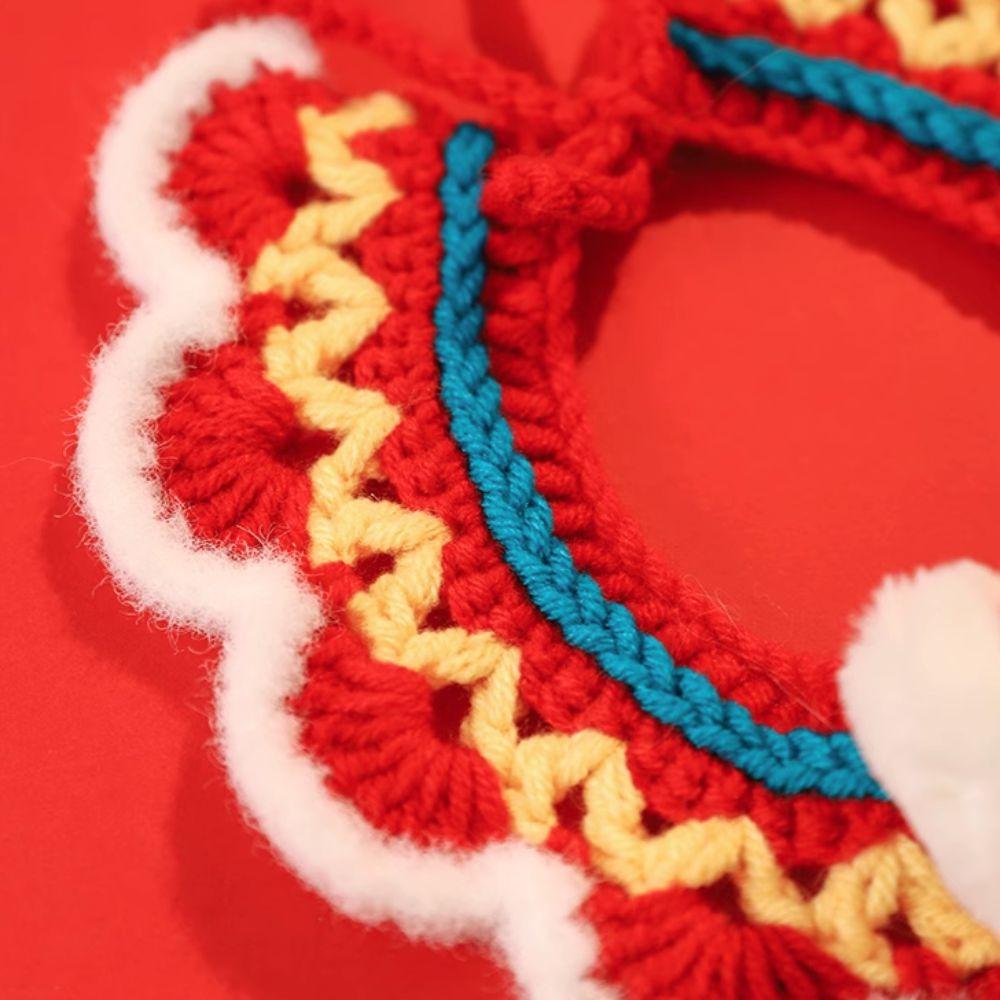 Chinese Style Spring Festival Lion Dance Cat Tie Adjustable Handmade New Year Pet Collar Blessing Warm Cat Knitting Scarf Winter