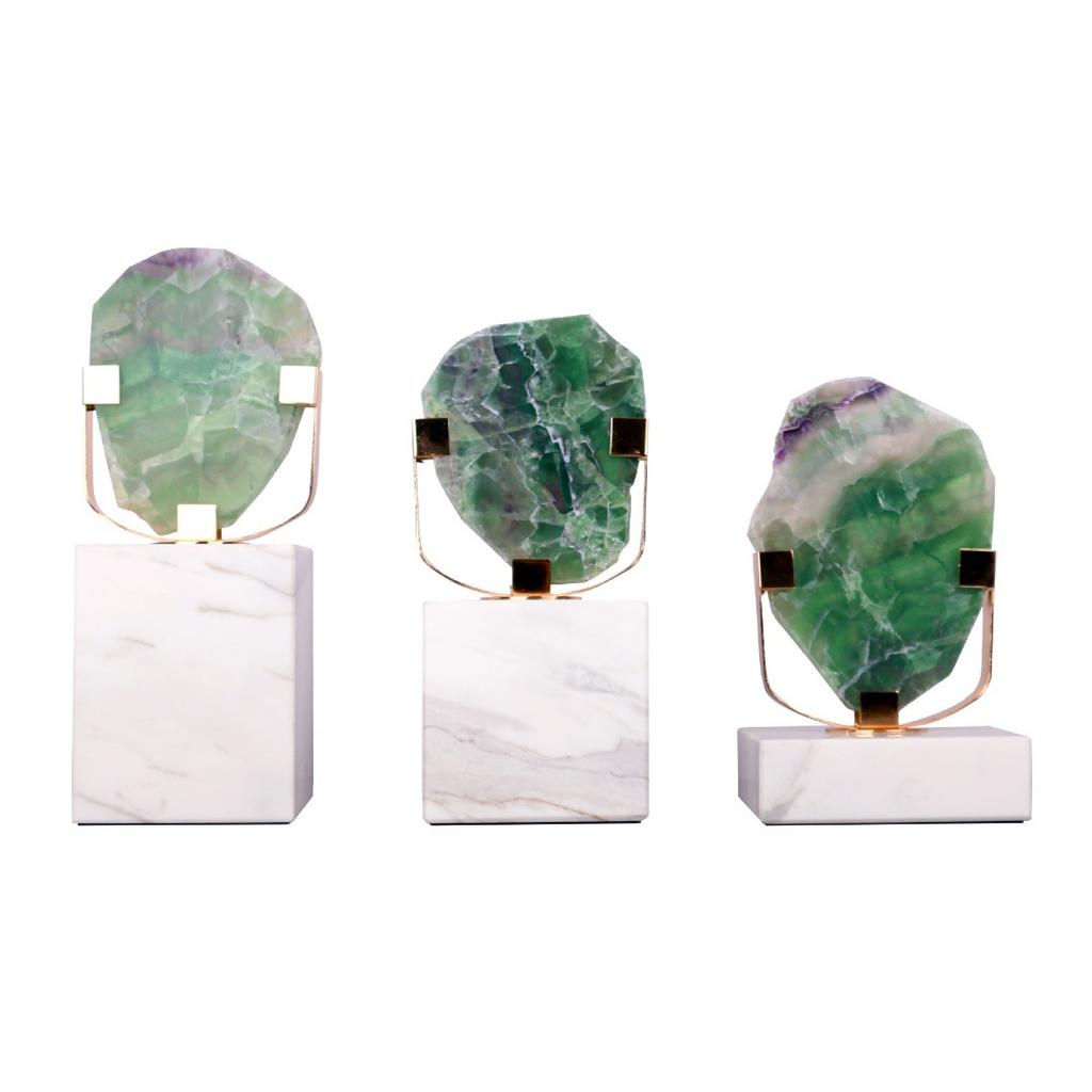 Natural Green Fluorite Crafts Sculpture Crystal Base Ornaments Desk Decoration Modern Crystal Artwork Room Aesthetics Decor
