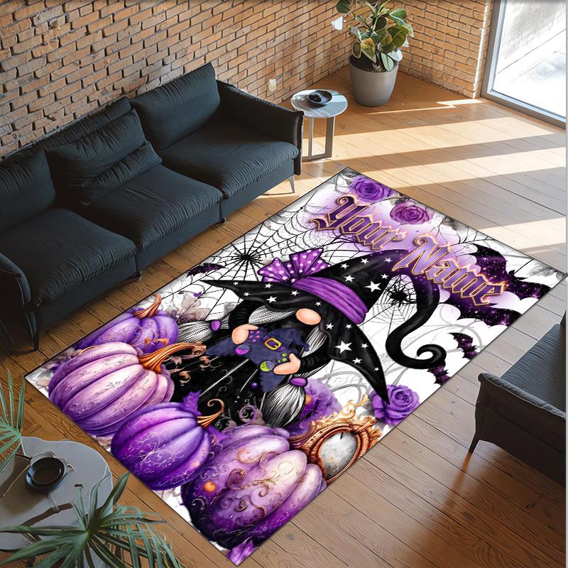 Gnome Theme Crystal Velvet Rug Personalized Custom Name Text Soft Floor Mat Home Decor
