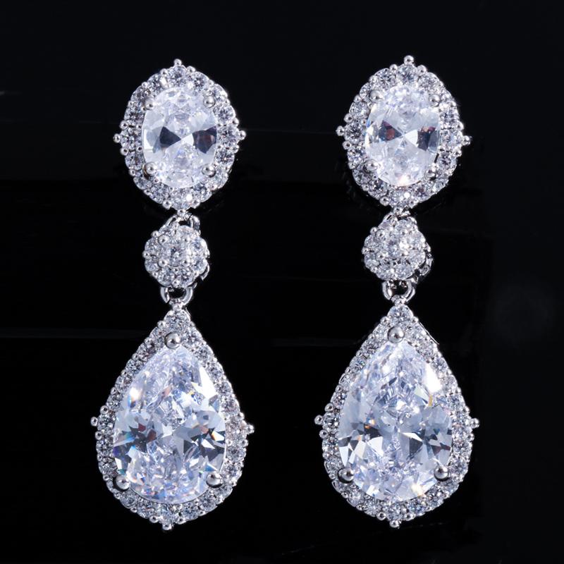 WWJ White Golden Color Party Jewellery Paved AAA Cubic Zirconia Drop Earrings