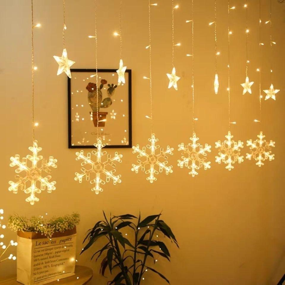 Solar and USB Styles LED Christmas Curtain String Lights, Star Moon Wish Ball Decor Lights, Warm White Ambient Icicle Lights, Multiple Styles