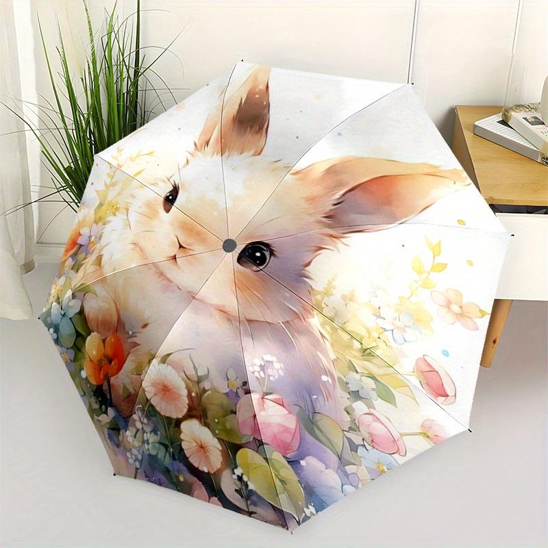 

1pc Cute Rabbit & Flowers Pattern Automatic Fashion Umbrella is Fashionable and Good-Looking, a Portable 3-Fold Umbrella, Suitable for Travel and Dail