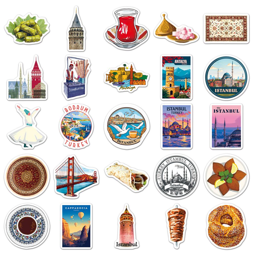 50Pcs Turkish Travel Diary Graffiti Stickers Outdoor Scenery Cartoon Decal Diy Luggage Phone Guitar Scrapbook Waterproof Sticker