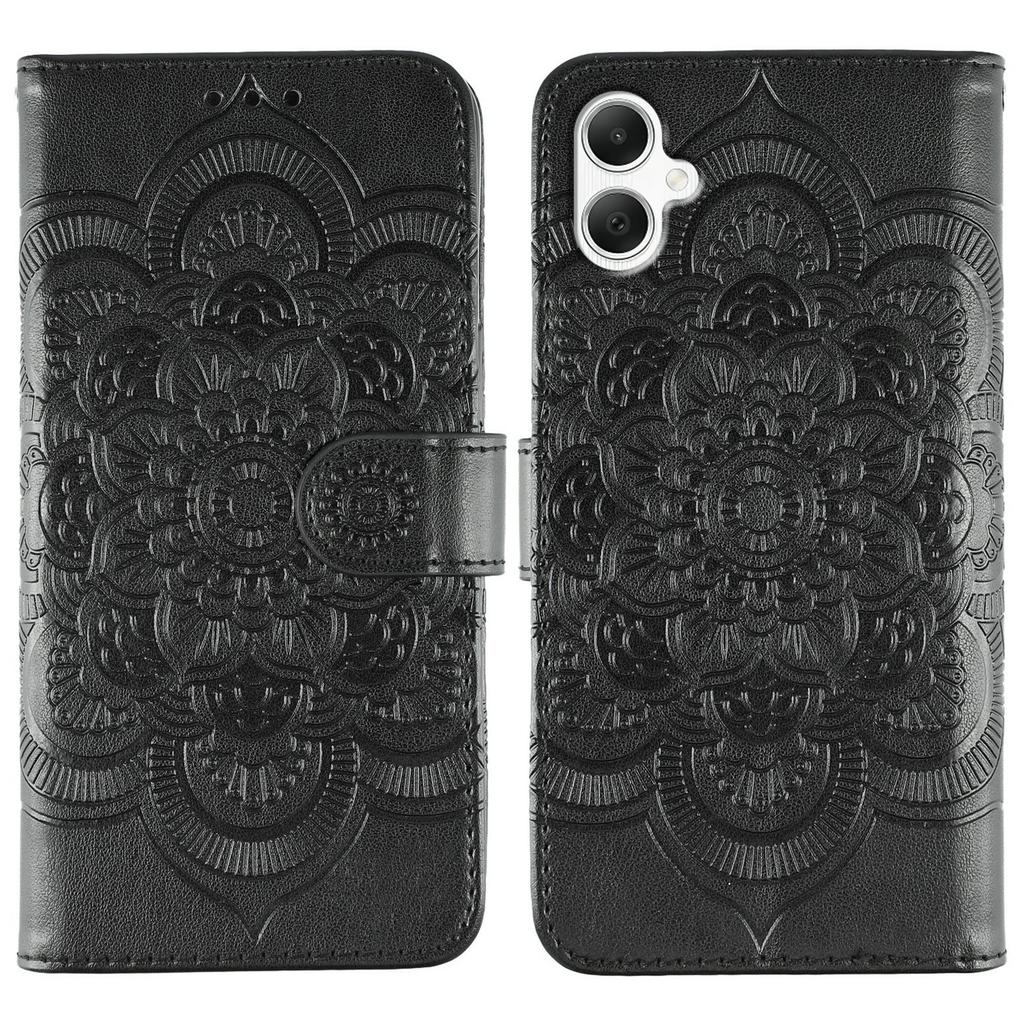 For Samsung Galaxy A05 4G Case PU Leather Mandala Imprinted Design Wallet Phone Cover with Wrist Strap