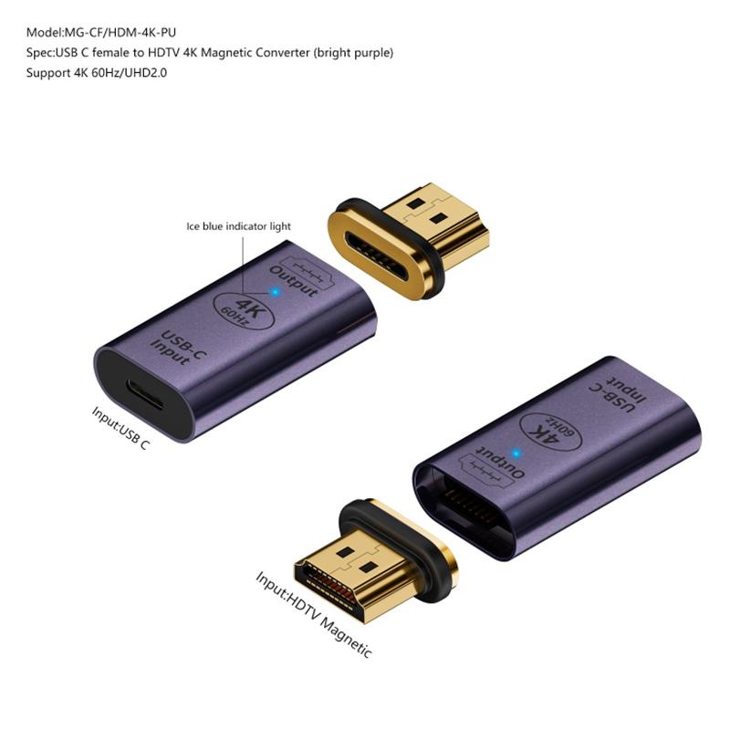 

Type-C Female to HDMI 2.0 Male Magnetic Adapter 4K 60HZ HD Video Output Converter Grey
