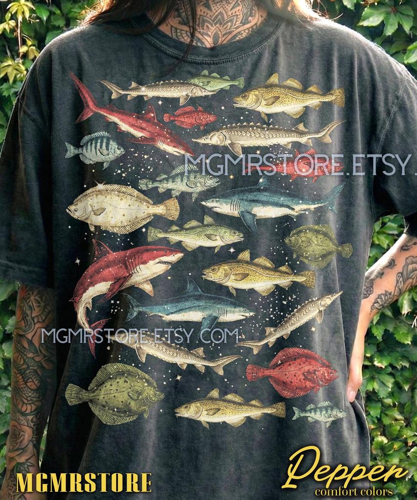 Vintage Fish Comfort Colors® Tshirt, 90S Graphic Style Tees, Retro Marine Life Ocean Shark Sweater, Fishing Lover Tanktop, Sea Creatures