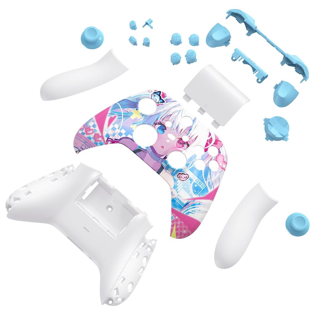 EXtremeRate Vollschalen-Tastenset für Xbox Series X S Ersatz-Seitenleisten-Griffe Vorder- und Rückschalenabdeckung für Xbox Core Wireless Controller Nicht &