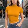 Dames T-shirt met korte mouwen, slank gesneden, met opstaande kraag, rekbaar, lichtgewicht, ademend, basic top voor dagelijks gebruik