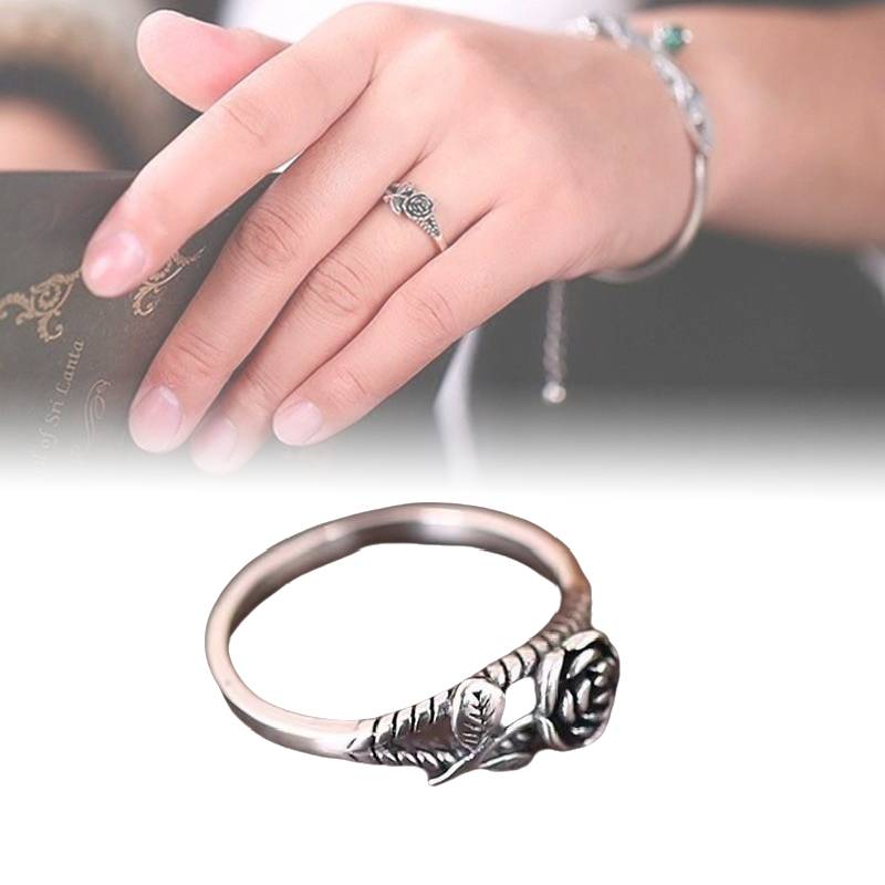 Rose Flower Rings For Women Silver Color Jewelry Alloy Material Vintage Retro