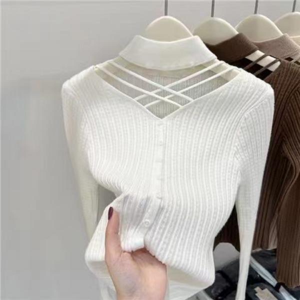 Women Out Half High Neckline Knitted Sweater for Women's Fit and Versatile Sweater Long Sleeve Short Tops