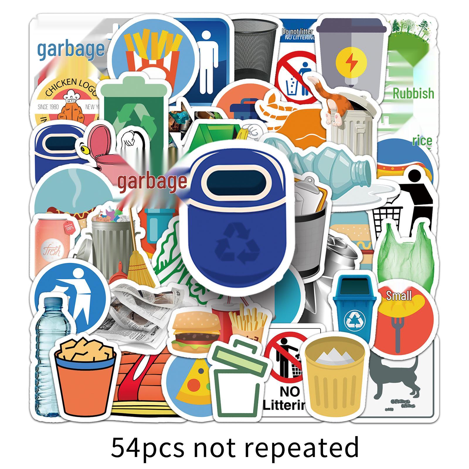 54 Sheets Personalized Garbage Sorting Stickers for Notebooks and Journals - Creative Logo Markings