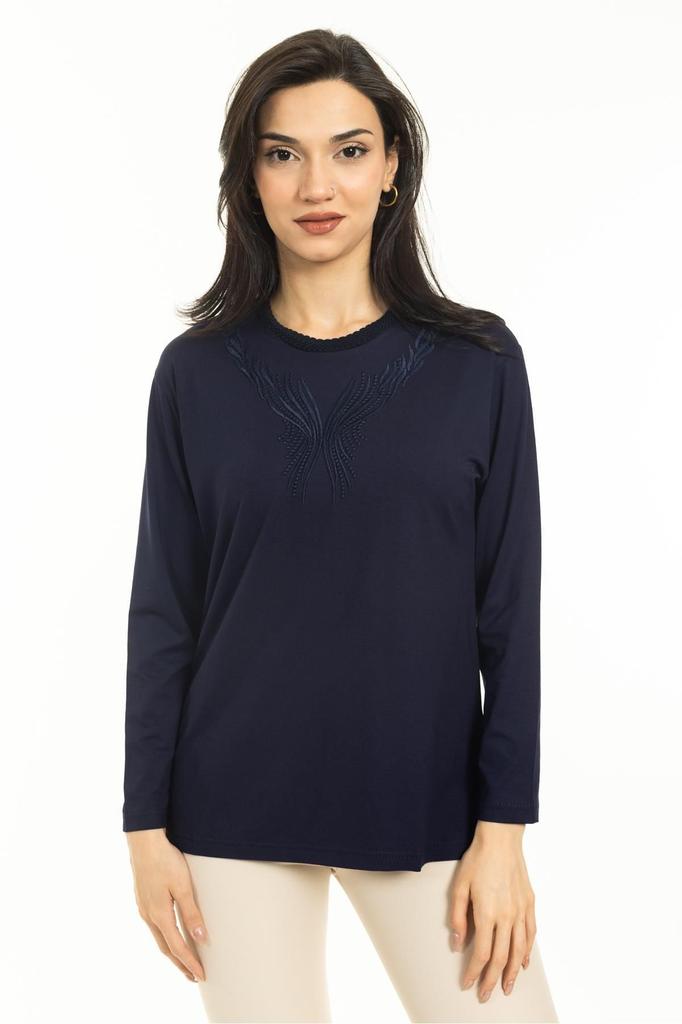 Damska Bluzka Duży Rozmiar Nowy Sezon Średni Wiek i Powyżej Nowy Wzór Dzianina Kołnierzyk Lycra Matka Bawełna Czesana Bluzka 30520