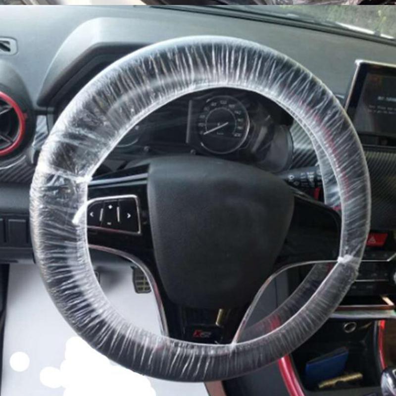 50Pcs/Set Universal Disposable Plastic Steering Wheel Cover Elastic Trim Disposable Truck Car Steering Wheel Covers Films