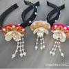 Korean Traditional Dance Hairband for Children: Ethnic Cute Round Hanbok Headdress with Pearls