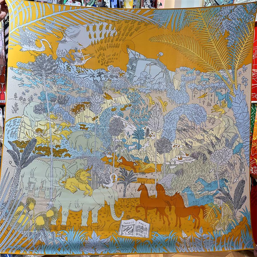 POBING Seide Kaschmir Schal Damen Handgerollte Schals Mode Druck Quadratische Schals Wickeltücher Damen Bandana Große Hijabs Weibliche Foulards