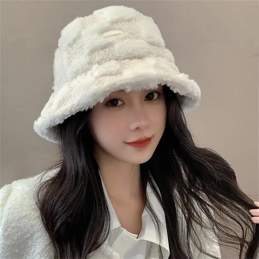 Adjustable Women Bucket Hat Faux Fur Lamb Wool Fisherman's Hat Plush Basin Cap  Outdoor Activities